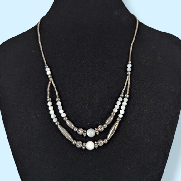 V. Moonstone Liquid Silver Beaded Necklace - Picture 1 of 6